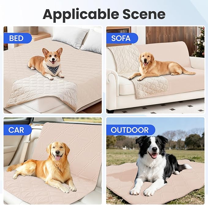 Waterproof Dog Bed Cover, Non-Slip Dog Blanket for Couch, Couch Covers for Dogs Washable, Pet Blanket for Furniture, Pet Bed Mat for Sofa, Car, Pet Supplies (68x82 Inch, Beige)