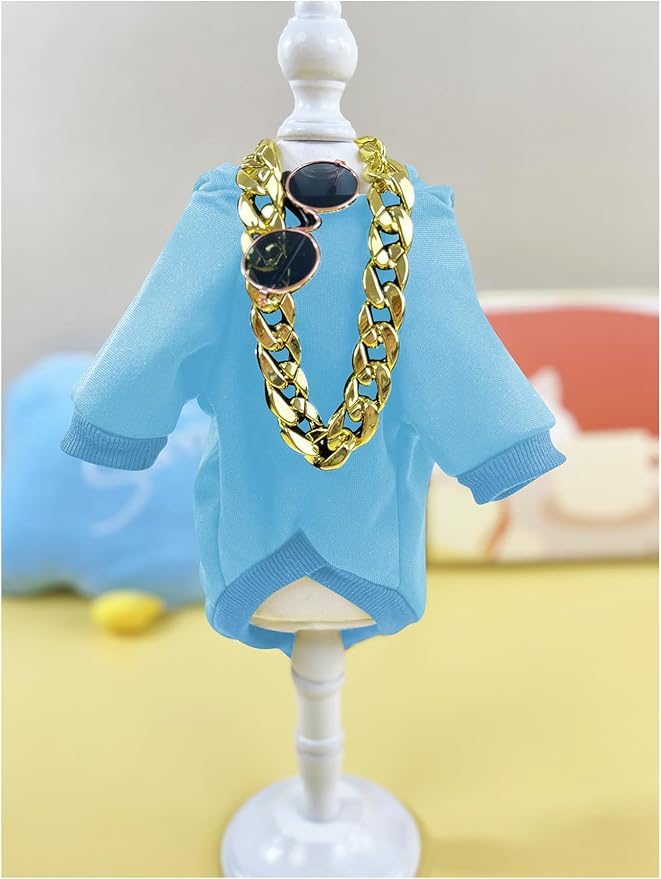 QWINEE 3Pcs Dog Hoodie Cat Apparel Dog Custume Set with Necklace and Sunglasses Pet Clothes for Puppy Small Medium Dogs Cats Light Blue X-Large