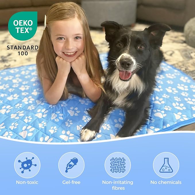 Rywell Cooling Mat for Dogs Extra Large, 44'' x 32'' Color Changing&Arc-Chill Cooling Fiber QMAX>0.5, Washable Non-Toxic Portable Kennel Dog Bed, Non-Slip&Foldable Crate Pad for Large Dog