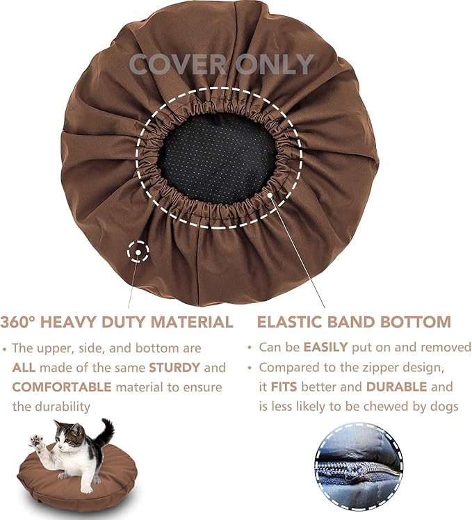 Dog Bed Cover Waterproof Replacement Machine Washable Covers for Dog Bed Heavy Duty Scratch Resistant Mattress Protector Pet Bed Round 20x20 Inch Cover Only Brown