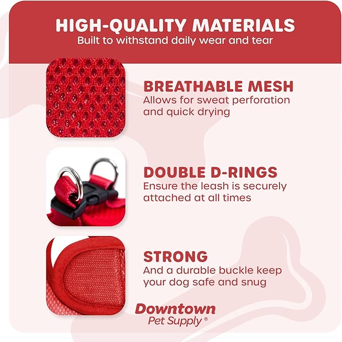 Downtown Pet Supply Step-in Dog Harness – No Pull, Adjustable Padded Mesh with Reflective Trim, Secure Buckle Strap – Comfortable & Breathable Small Dog Harness, Medium, Red