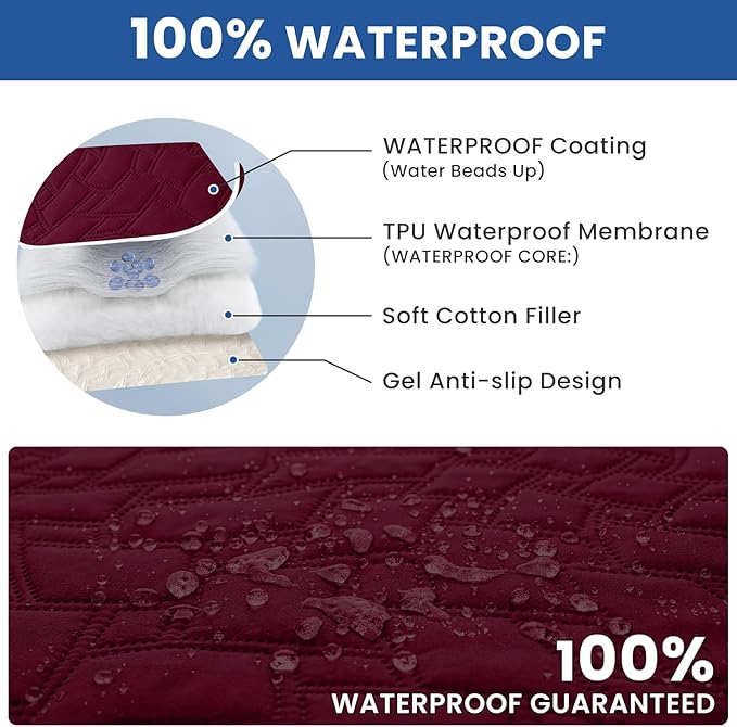 Waterproof Dog Bed Cover, Non-Slip Dog Blanket for Couch, Couch Covers for Dogs Washable, Pet Blanket for Furniture, Pet Bed Mat for Sofa, Car, Pet Supplies Christmas (52x82 Inch, Burgundy)