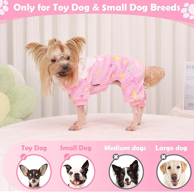 Dog Pajamas Pjs Small Girl, Winter Sweater Cute Extra Small Puppy Clothes, 4 Legs Fleece Dog Sweater Jumpsuit, Soft Doggie Onesies Pet Apparel Outfits for Chihuahua Yorkie, Pink, Small