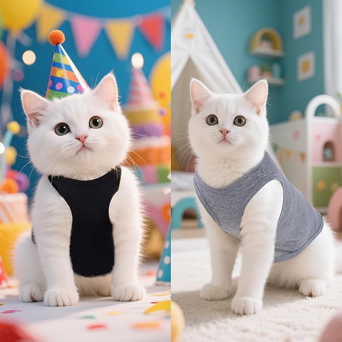 4 Pcs Cat Shirts Solid Color Dog Clothes Summer Sleeveless Pet T Shirts for Small Pet Dogs Cat (Black,Pink,Grey,Rose red, Small)