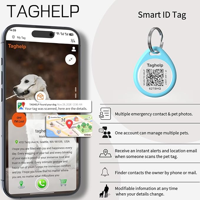 2 Pack-Custom pet Tags, Pet Id Tags for Dogs, Cat & Dog Collar Charm, Lightweight Sturdy Cute Cat Smart ID Tags, Personalized Dog Name Tags,Silent, Lightweight Durable,NO APP(Blue&Blue, 1.2")
