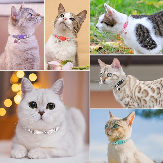 Rhinestone Cat Collar Breakaway with Bell, Diamond Cat Collar with Safety Buckle Quick Release for Girl Boy Small Kitten Pets Puppy,Cute Soft Female Male Cat Collars, Color Red 8-12"