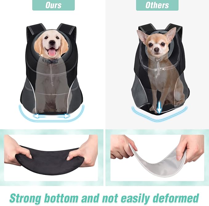 YUDODO Dog Front Carrier Backpack, Adjustable Breathable Pet Carrier for Small Dogs Cats, Ventilated Puppy Back Pack with Safety Belt, Lightweight Doggy Backpack for Hiking Outdoor (Black, L)