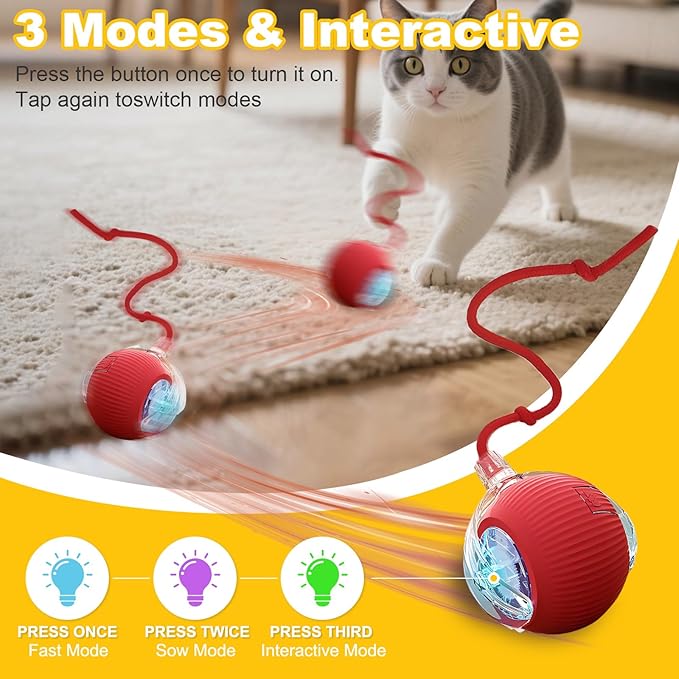 3-Pack Interactive Cat Toys Ball for Indoor Cats＆Dog,Automatic Cat Toy 360° Auto-Rotation Smart Obstacle Avoidance,Includes 8 Cat Spiral Spring,Cat Enrichment Toys for Indoor Cats