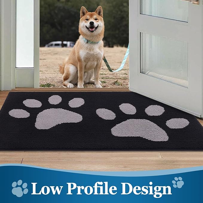 Buganda Dog Door Mat for Muddy Paws, Absorbent Dirt Trapper Washable Indoor Doormats, Non Slip Low-Profile Mud Mat for Dogs, Front Entrance Doormat for Inside Floor (59x24 Inches, Black and Grey)