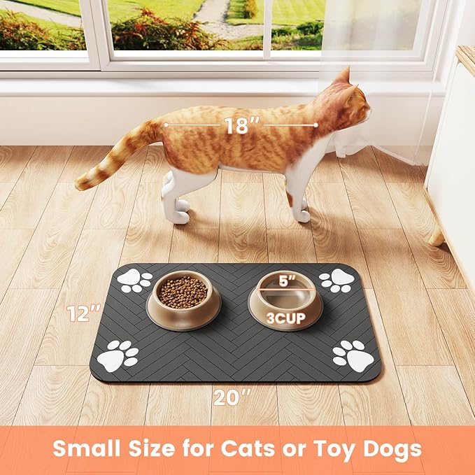 Pet Feeding Mat-Absorbent Pet Placemat for Food and Water Bowl, with Waterproof Rubber Backing, Quick Dry Water Dispenser Mat for Dog and Cat (27"x17", Striped Dark Gray)