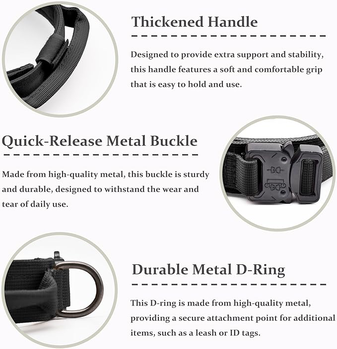 Tactical Dog Collar Set, Adjustable Military Training Nylon Dog Collar with Control Handle and Heavy Quick-Release Metal Buckle for Small Medium Large Dogs, Black Set M