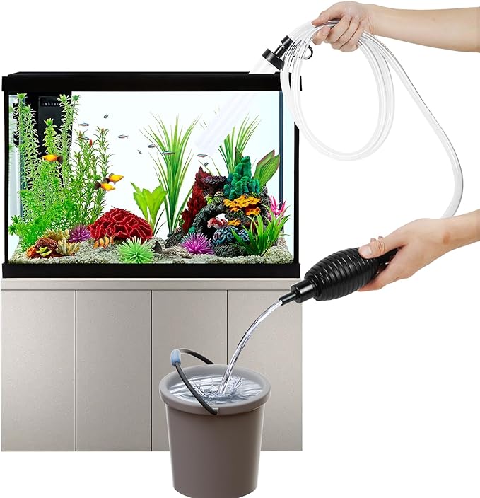 7ft Aquarium Gravel Vacuum Cleaner, Fish Tank Water Changer, Hand Pump Siphon