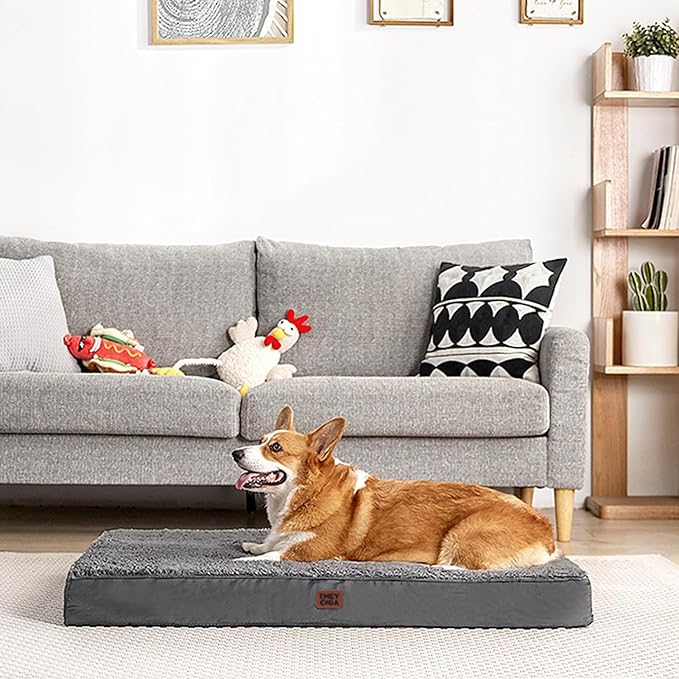 EHEYCIGA Orthopedic XXL Dog Beds for Jumbo Dogs with Removable Washable Cover for Crate, Grey, 47x29