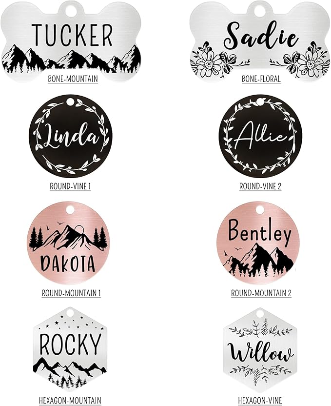 Ultra Joys Stainless Steel Pet ID Dog Name Tag - Personalized Front and Back Engraving, Customized for Dogs and Cats, Optional Both Sides Engraving, Hexagon Vine Design, Rose Small