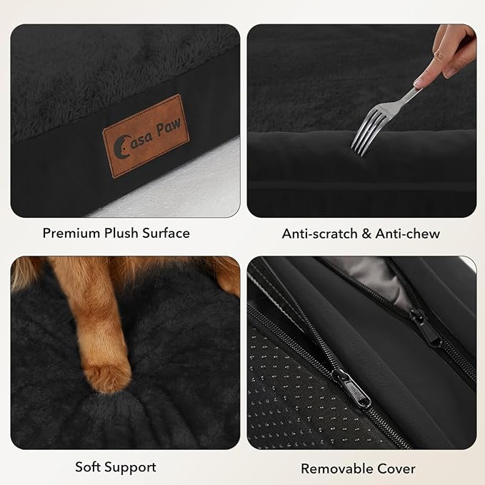 Orthopedic Dog Beds for Extra Large Dogs, Waterproof Egg Crate Foam XL Dog Bed with Sides 41x27Inch, Washable Big Dogs Couch Beds with Removable Cover and Nonskid Bottom, Black
