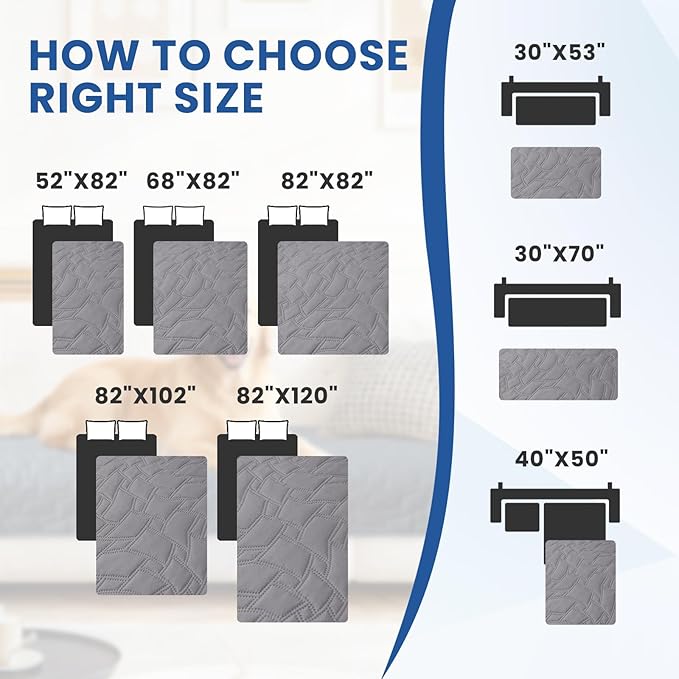 Waterproof Dog Bed Cover, Non-Slip Dog Blanket for Couch, Couch Covers for Dogs Washable, Pet Blanket for Furniture, Pet Bed Mat for Sofa, Car, Pet Supplies (52x82 Inch, Light Grey)