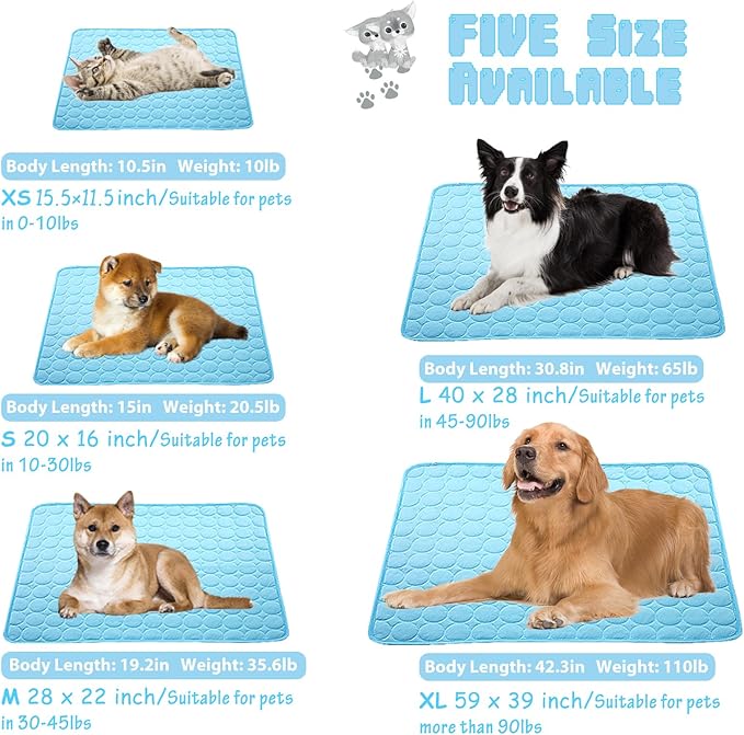 Washable Dog Cooling Mat Ice Silk Cooling Mat for Dogs Pet Self Cooling Pad Blanket Dog Cool Pad for Indoor & Outdoor Car Seats (Blue, 40x28 in)