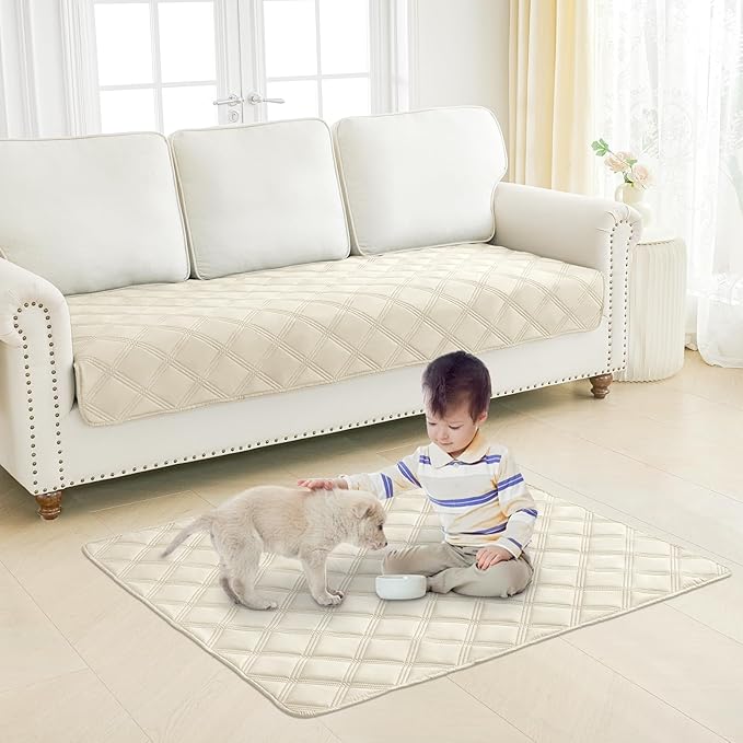 Smiry Waterproof Dog Bed Cover Blanket 40x50, Soft Reversible Pet Blanket, Washable Leakproof Cats Dogs Couch Cover for Sofa, Couch, Furniture, Beige/Beige
