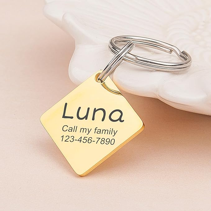Anavia Personalized Pet ID Tags, Stainless Steel Glossy Laser Engraved Dog Cat Collar Name Tags, Multiple Colors Shapes Sizes (Diamond, Small)