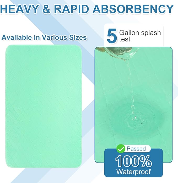 OUTCREATOR® Washable Bed Pads 34" x 56" (Pack of 2), Incontinence Mattress Protector, Anti-Slip Waterproof Underpads for Adults Kids Elderly Pets, Absorbency & Reusable Bedwetting Pads (Solid Green)