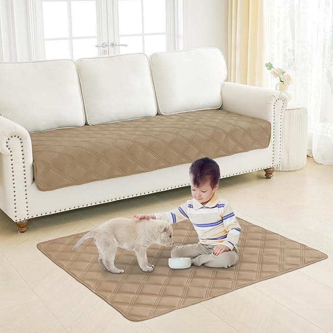 Smiry Waterproof Dog Bed Cover Blanket 40x70, Soft Reversible Pet Blanket, Washable Leakproof Cats Dogs Couch Cover for Sofa, Couch, Furniture, Camel/Beige