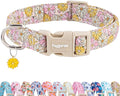 Faygarsle Floral Girl Dog Collar, Cotton Fabric with Daisies Pattern, Pink and Yellow Summer Spring Design for Small Medium Large Dogs M