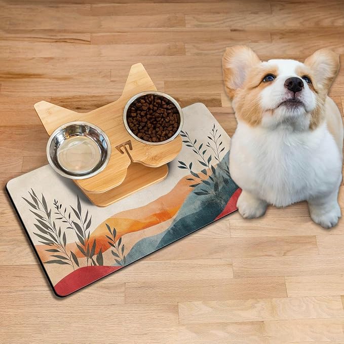 Absorbent Pet Dog Bowl Mat for Food and Water, Pet Cat Food Feeding Mat with Non Slip Rubber Backing, Dog Food Mats for Floors Waterproof, 17"x30"