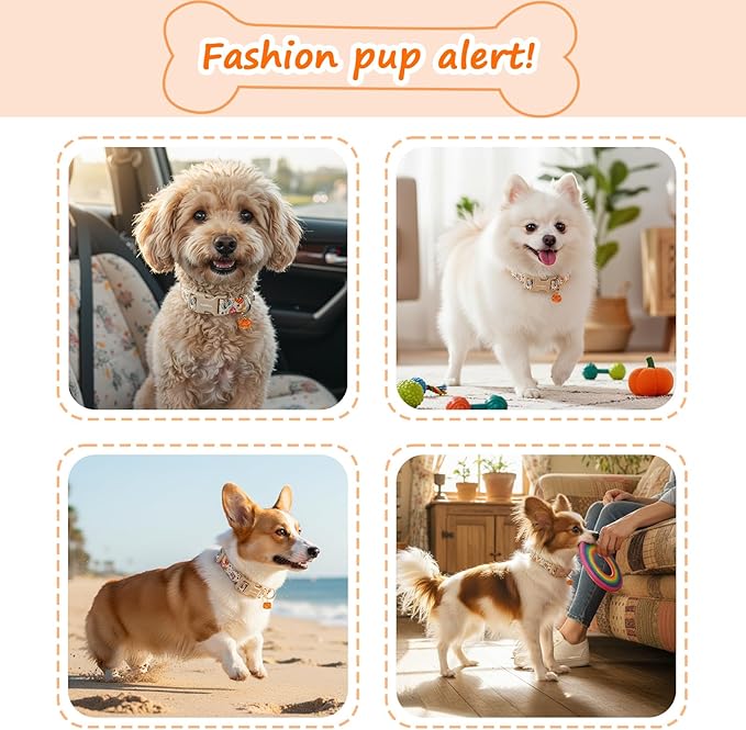 Halloween Dog Collars, Fall Dog Collar for Dogs, Fun Multi-Color Pumpkin Dog Collars for Extra Small Dogs, Adjustable Cotton Small Dog Collar Puppy Collar for Halloween & Thanksgiving