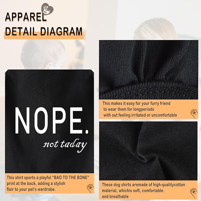 Discover Cozy Cotton Canine Wear: Soft, Lightweight, and Breathable Dog Shirt Vest with Eye-Catching Graphics(Nope not Today), Keeping Your Furry Friend Warm and Comfy! Black S