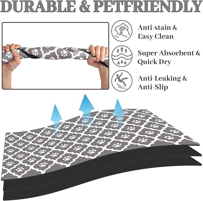 Dog Food Mat 17X30 Inch Pet Feeding Absorbent Mats for Floor Cat Water Bowl Placemats Non-Slip Washable Dog Mat for Food and Water