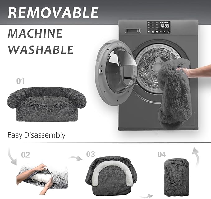 Calming Dogs/Cats Bed Mats, Dog Pad Washable Removable Couch Cover, Plush Long Fur Mat for Pets, Waterproof Lining, Perfect for Small, Medium and Large Dogs and Cats (Dark Gray, 36"x31")