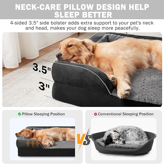 INVENHO Orthopedic Dog Beds Large Sized, XL Egg-Crate Foam Dog Couch with Washable Removable Cover, Waterproof Lining and Nonskid Bottom