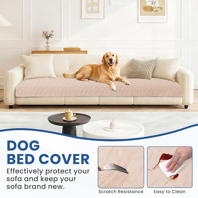 Waterproof Dog Blanket, Non-Slip Soft Pet Bed Cover, Couch Cover for Dogs Washable, Protects Sofa, Furniture, Crate, Car, Tear Resistant Leakproof Pet Blanket (68x82 Inch, Beige)