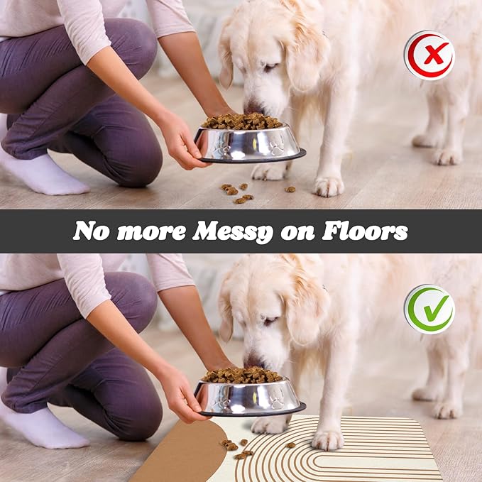 Dog Food Mats for Floors Waterproof, Cat Water Bowl Mats Pet Feeding Absorbent Mat Placemats for Food and Water Beige Bohemia 17 * 30 inch