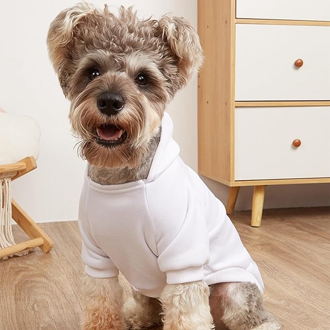 Jecikelon Winter Dog Hoodie Sweatshirts with Pockets Warm Dog Clothes for Small Dogs Chihuahua Coat Clothing Puppy Cat Custume (White, Large)