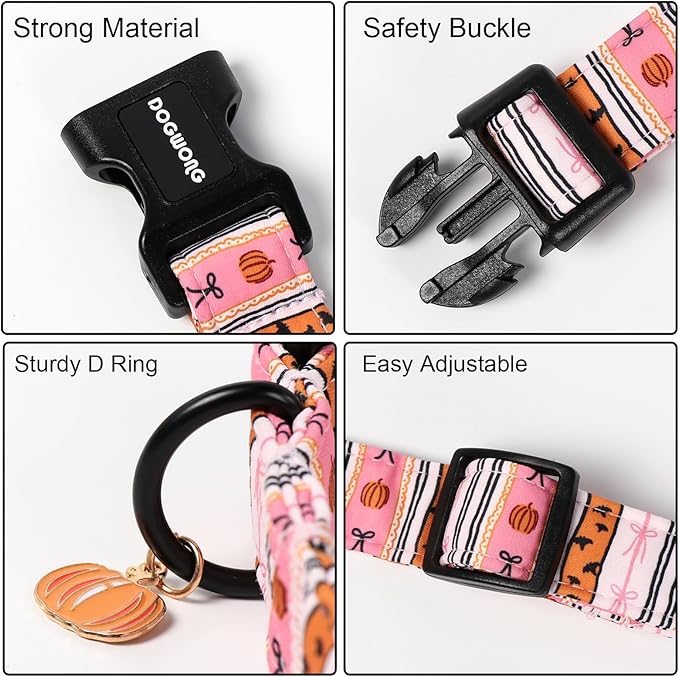 DOGWONG Fall Dog Collar- Pink Halloween Dog Collars Adjustable Classic Halloween Dog Collar for Small Medium Large Dogs S