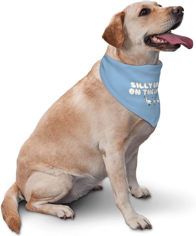 Silly Goose on The Loose Triangle Dog Bandana,Summer Bandana Funny Triangle Dogs Scarf Handkerchief Soft Adjustable Puppy Bandanas (Blue)