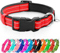 azuza Reflective Dog Collar,Soft Neoprene Padded Pet Collar with ID Tag Ring,Adjustable for Medium Dogs,Red,M