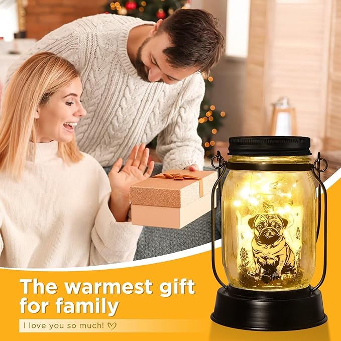 kyoryuger Pug Dog Gifts for Women/Men Pug Dog Solar Lanterns Mom Birthday Gift Pet Loss Lantern Pet Memorial Lights Solar Garden Decoration for Yard, Patio,Backyard,Porch Torches