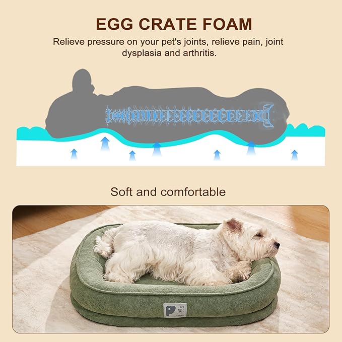 Orthopedic Dog Bed for Medium Dog, Washable with Removable Cover&Non-Slip Bottom with Four-Sided Bolster Cushions,Fluffy Bed Medium Size Green M