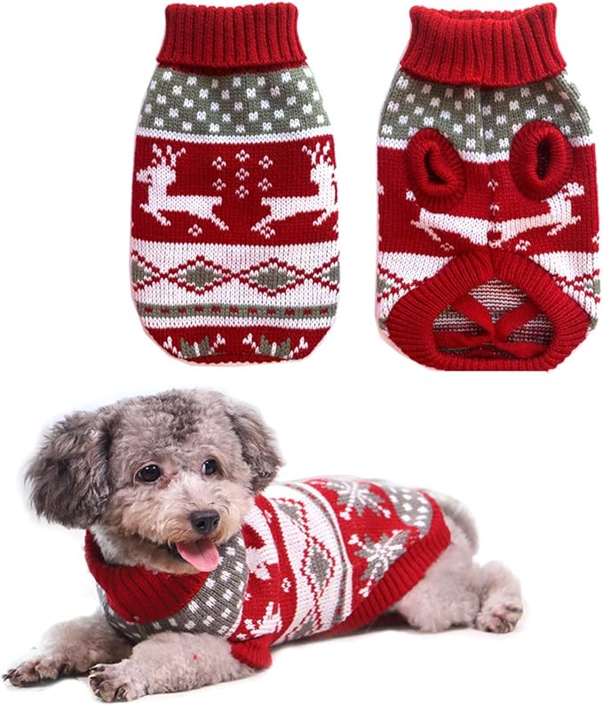 Vehomy Dog Christmas Sweaters Pet Winter Knitwear Xmas Clothes Classic Warm Coats Reindeer Snowflake Argyle Sweater for Kitty Puppy Cat-M