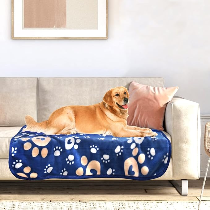 Dog Blanket, Soft Fleece Dog Blankets for Extra Large Dogs, Fluffy Flannel Pet Cat Puppy Blanket Mat Cover for Bed Couch, Cute Paw Print Throw Blanket for Dogs, Blue 80"X60"