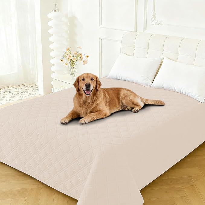 Waterproof Dog Bed Cover Pet Blanket, Soft Couch Cover for Dogs Washable, Non-Slip Dog Blanket Protect Furniture Couch Sofa Car for Puppy Large Dogs Cat (40x50 Inch, Beige)