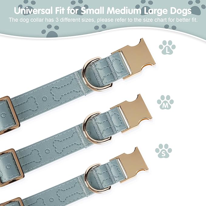 TDTOK Stylish Leather Dog Collar, Comfortable Soft PU Leather Dog Collars for Large Medium Small Dogs with Quick Metal Buckle, Adjustable Pet Collar with Cute Bone Pattern Design (Blue, S)