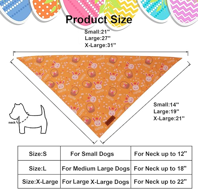 PTDECOR Easter Dog Bandana 2 Pack, Reversible Rabbit Carrot Dog Scarf, Multi Size Offered, Yellow White Easter Bandanas for Extra Large Dogs (X-Large)