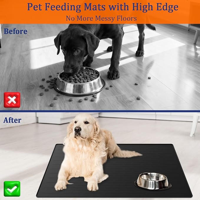 48"x32" Extra Large Pet Food Mat, 1.5MM Super Thick Silicone Dog Mats for Food and Water, XXXL Nonslip Pet Feeding Mats for Floors,Dog Cat Bowl Mat with Raised Edges, Beige