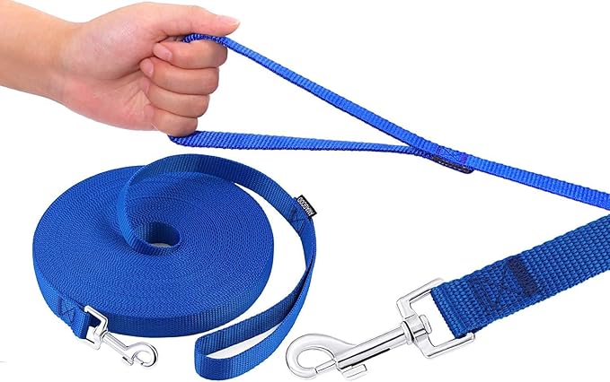 AMAGOOD Dog/Puppy Obedience Recall Training Agility Lead-15 ft 20 ft 30 ft 50 ft Long Leash-for Dog Training,Tie Out,Play,Safety,Camping (50Feet x 1Inch, Blue)