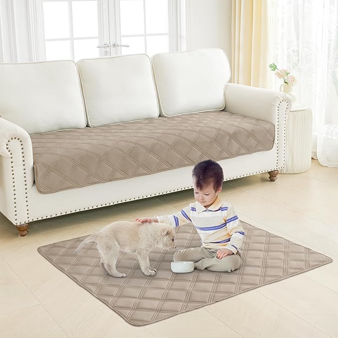 Smiry Waterproof Dog Bed Cover Blanket 82x120, Soft Reversible Pet Blanket, Washable Leakproof Cats Dogs Couch Cover for Sofa, Couch, Furniture, Taupe/Beige