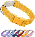 Dynmeow Soft and Breathable Cotton Dog Collar, Durable Adjustable Pet Collar with Quick-Release Buckle, Lightweight for Sensitive Skin for Puppies and Extra-Small Dogs, Yellow, Xs