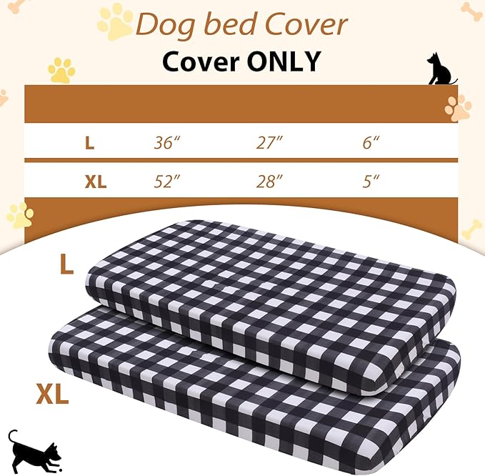 Replacement Dog Bed Covers Elastic Edged Washable Pet Bed Protector with Black Lattice Pattern Design for Medium & Large Pet Beds, Cover Only (Black Lattice, 36x27x6 Inch)